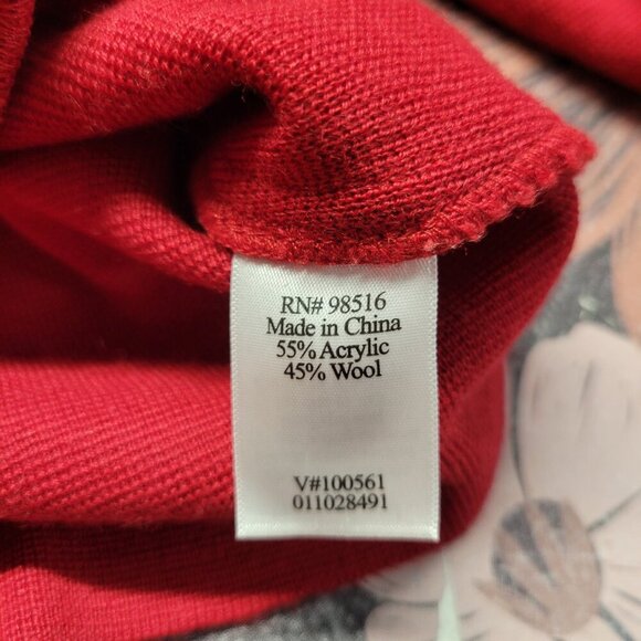 Coldwater Creek Medium Bright Red Ruffle Collar Jacket Double Button Sweater - Picture 10 of 11